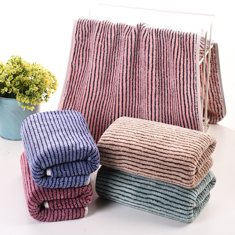 Toalla rayada coral fleece toalla seca para el cabello uso diario super absorbente engrosado adulto pareja estudiante cara toalla wholesale wipe manos