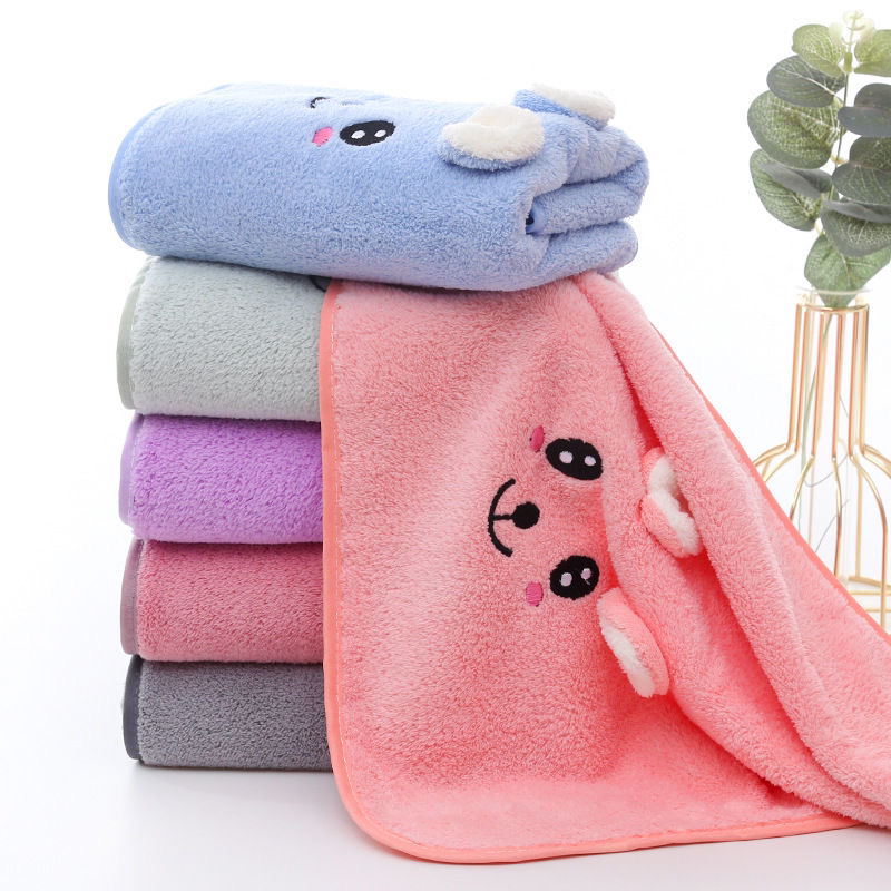 Rabbit ear coral fleece towel, soft and cute cartoon face towel, dry hair towel, household face towel details Picture