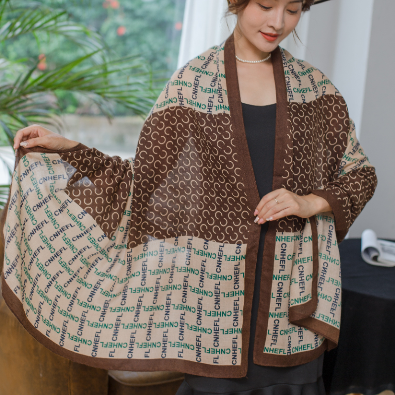New long cotton and linen letter printed scarf for women's warmth, a silk scarf shawl for export in stock details Picture