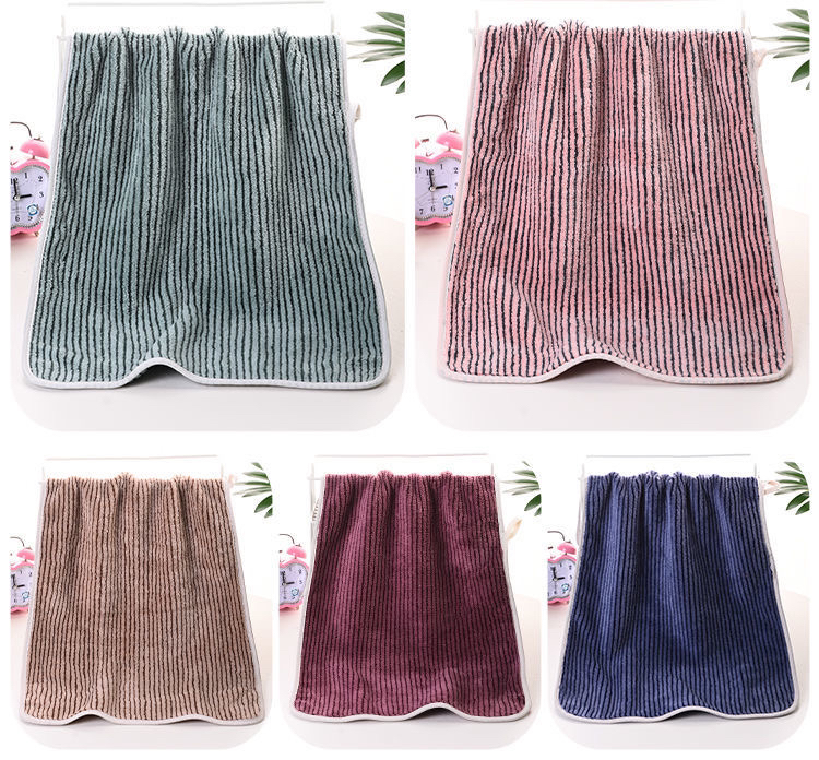 Toalla rayada coral fleece toalla seca para el cabello uso diario super absorbente engrosado adulto pareja estudiante cara toalla wholesale wipe manos details Picture