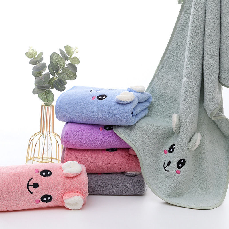 Orejas de conejo coral fleece toalla suave y linda toalla de limpieza de la cara de dibujos animados toalla de pelo seco toalla de limpieza para el hogar
