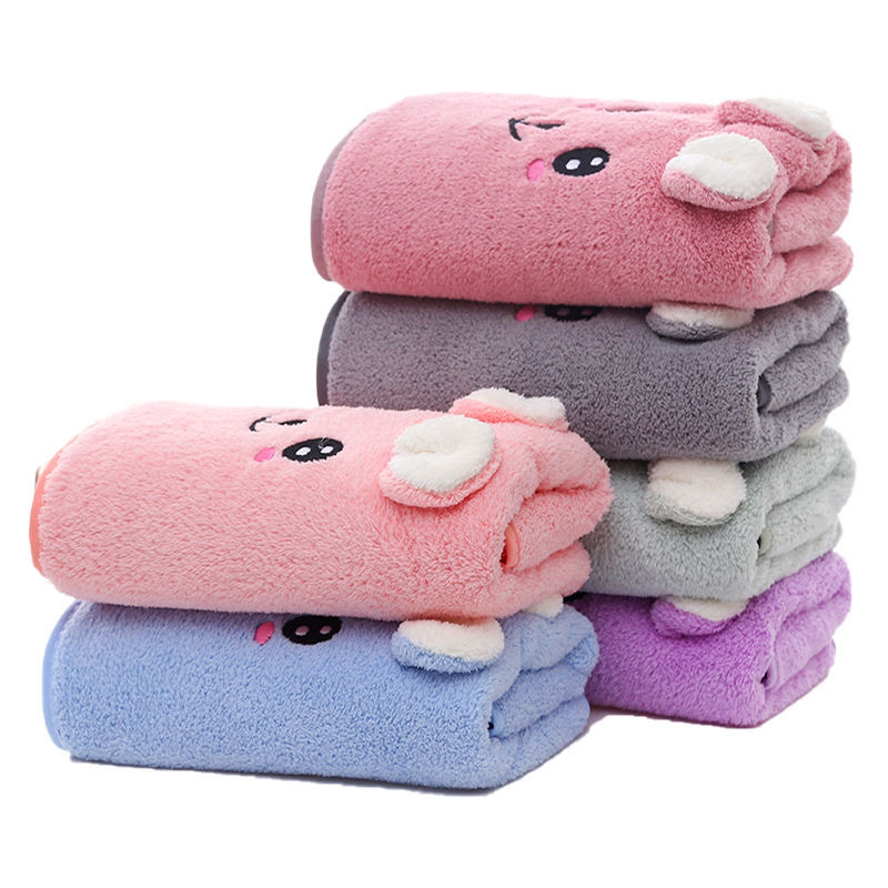 Rabbit ear coral fleece towel, soft and cute cartoon face towel, dry hair towel, household face towel Specification image