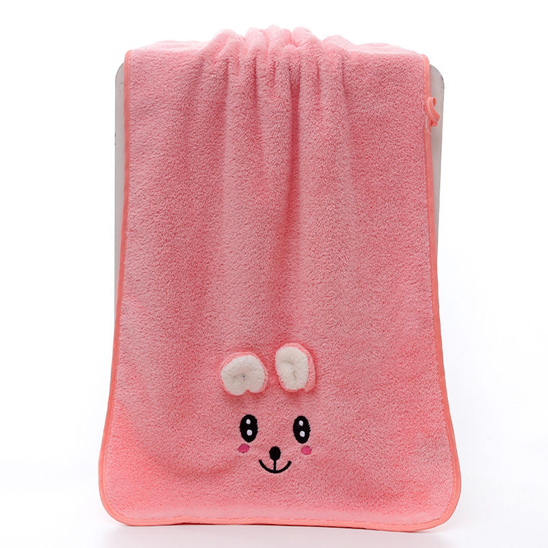 Rabbit ear coral fleece towel, soft and cute cartoon face towel, dry hair towel, household face towel Item Picture