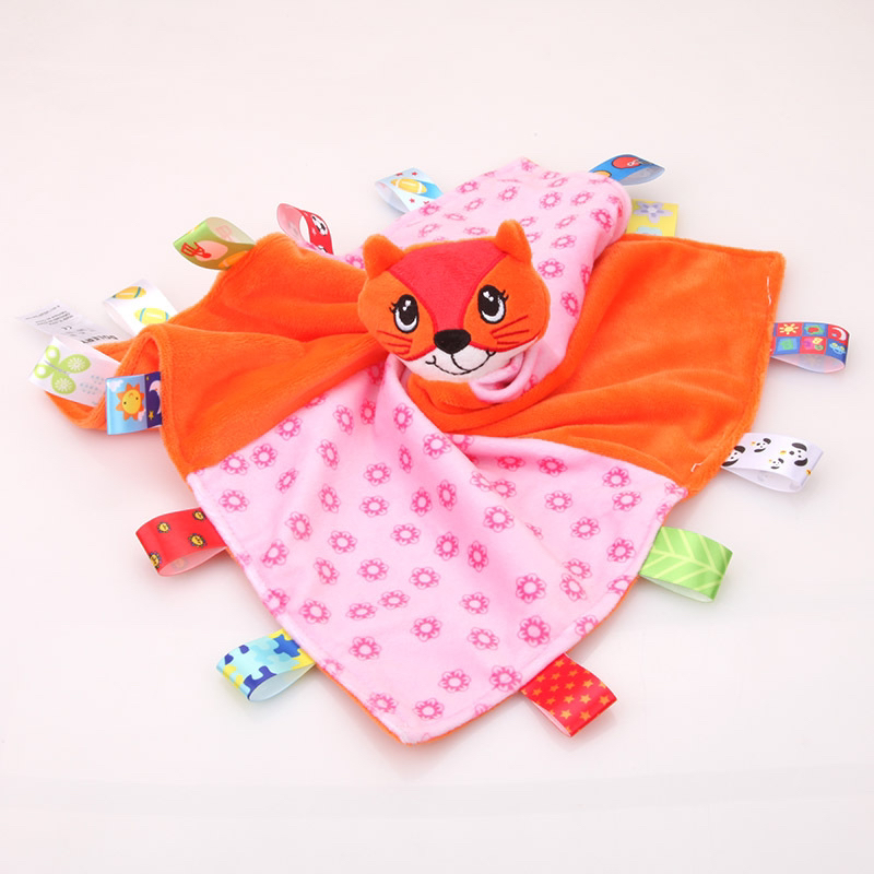 Baby animal label soothing towel, baby sleeping companion soothing belt, rattle details Picture