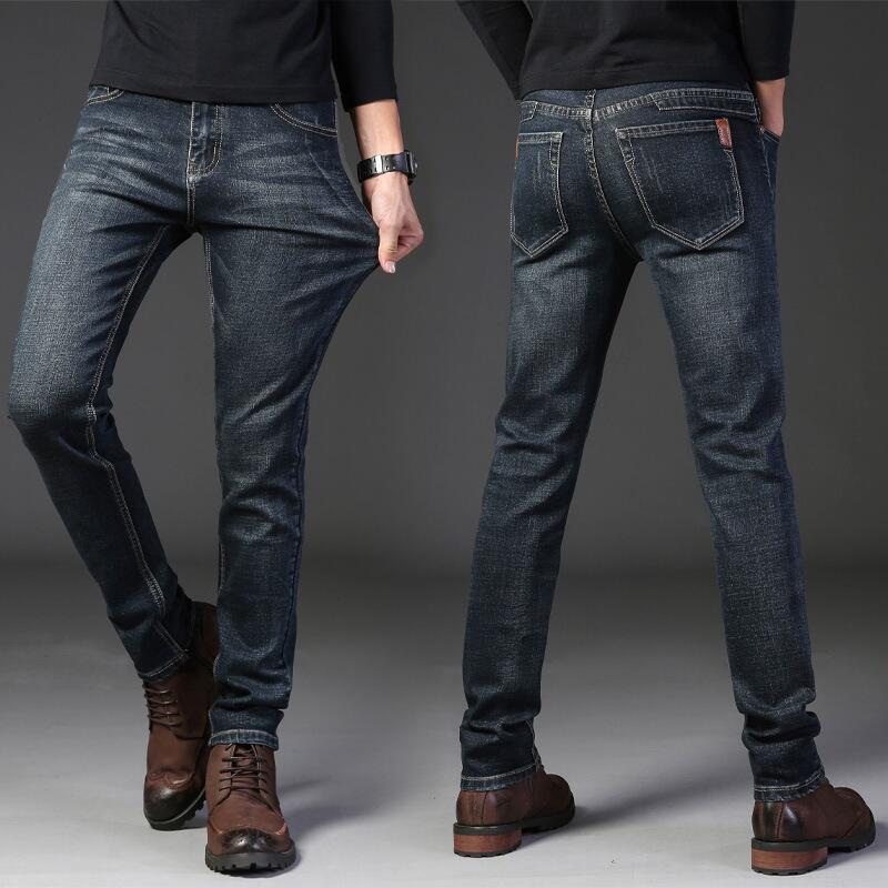 Autumn and winter new style jeans, men's straight-leg slim stretch casual pants, youth trend men's pants