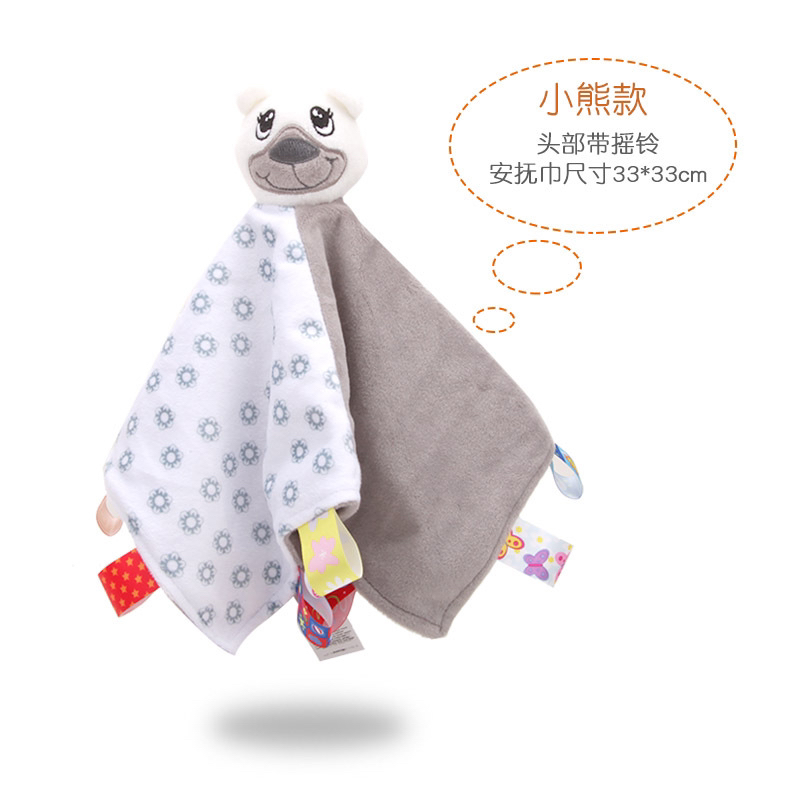 Baby animal label soothing towel, baby sleeping companion soothing belt, rattle Item Picture