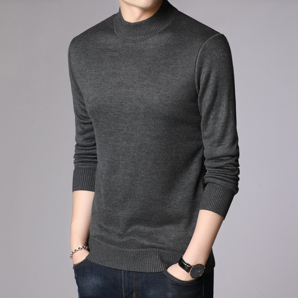 Men's sweater Casual slim knit business bottom shirt versatile fashion line coat winter cashmere sweater