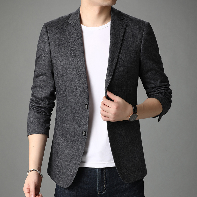 Casual suit men spring autumn thin 202 new business middle-aged jacket single west plain knit stretch suit