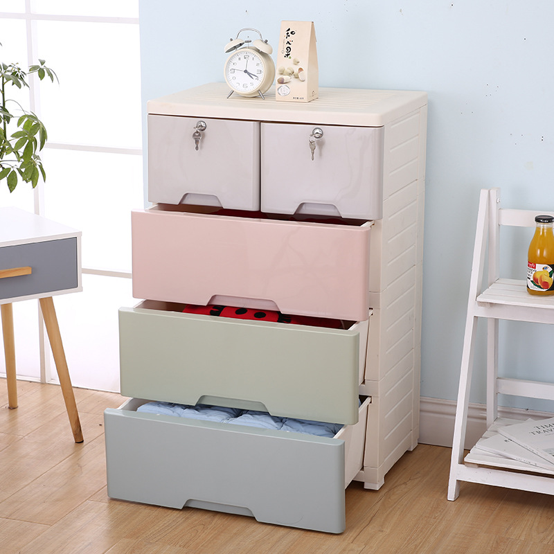 加厚抽屉式收纳柜儿童宝宝衣服储物柜子五层斗柜简易整理鞋柜批发