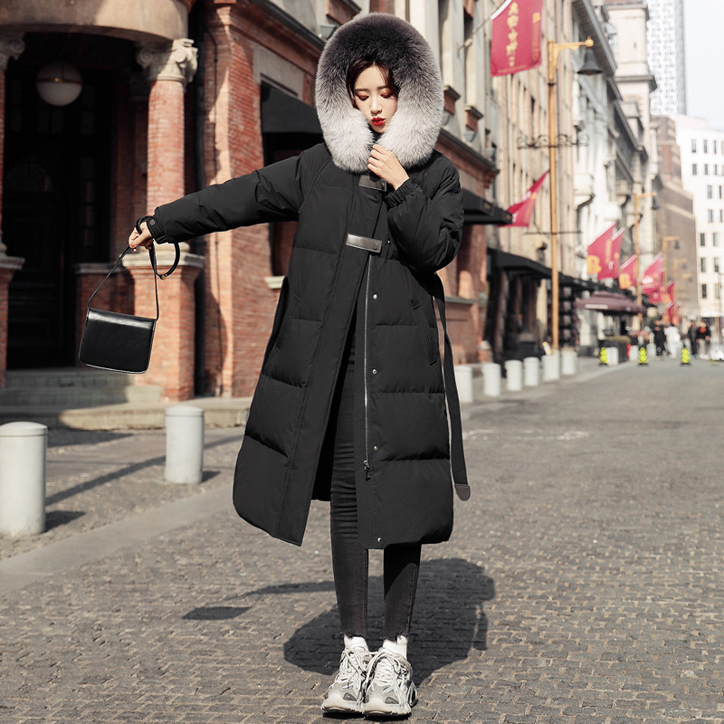 冬季新品女装韩版女式连帽狐狸毛领长款羽绒服女 N089