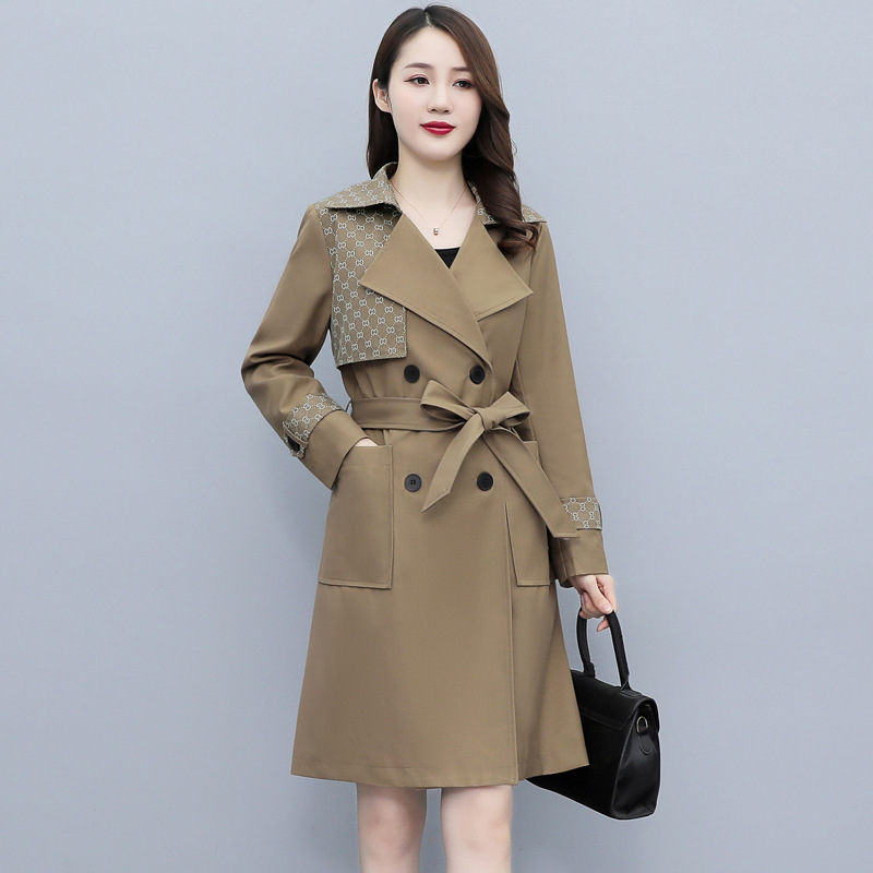 2021秋冬新款时尚气质简约韩版显瘦系带过膝中长款女式风衣 ZY778