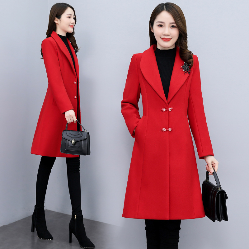 Women's woolen coat 2021 Autumn/Winter fashion Korean style simple, elegant and stylish long woolen coat YB703 Specification image