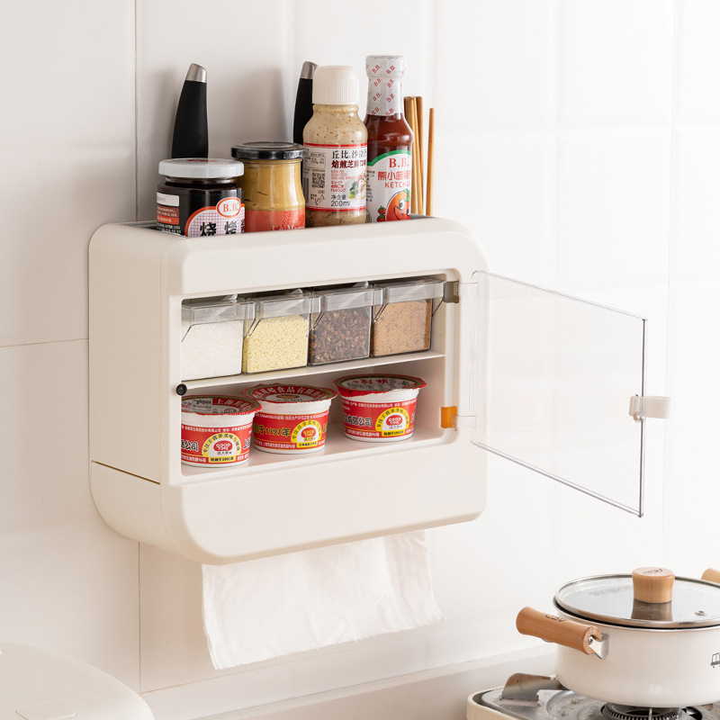 The multi-functional drawer-type seasoning box for the kitchen, the wall-mounted kitchen storage rack without drilling holes, and the double-knife chopstick storage rack Specification image