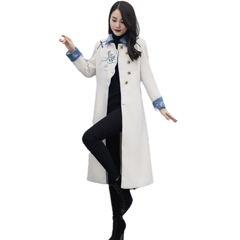 Women's woolen coat 2021 Autumn New style Fashionable long heavy embroidery fitted woolen coat ZM20907 Item Picture