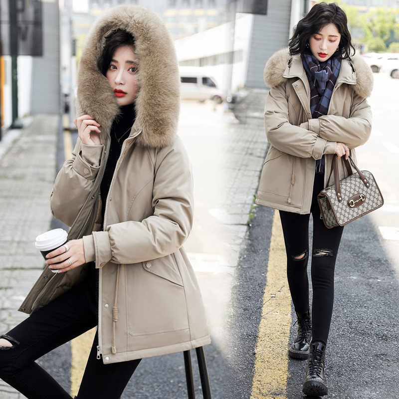 The new winter 2021 fashion waist-cinching style cotton-padded women's jacket with thickened plush lining and down Specification image
