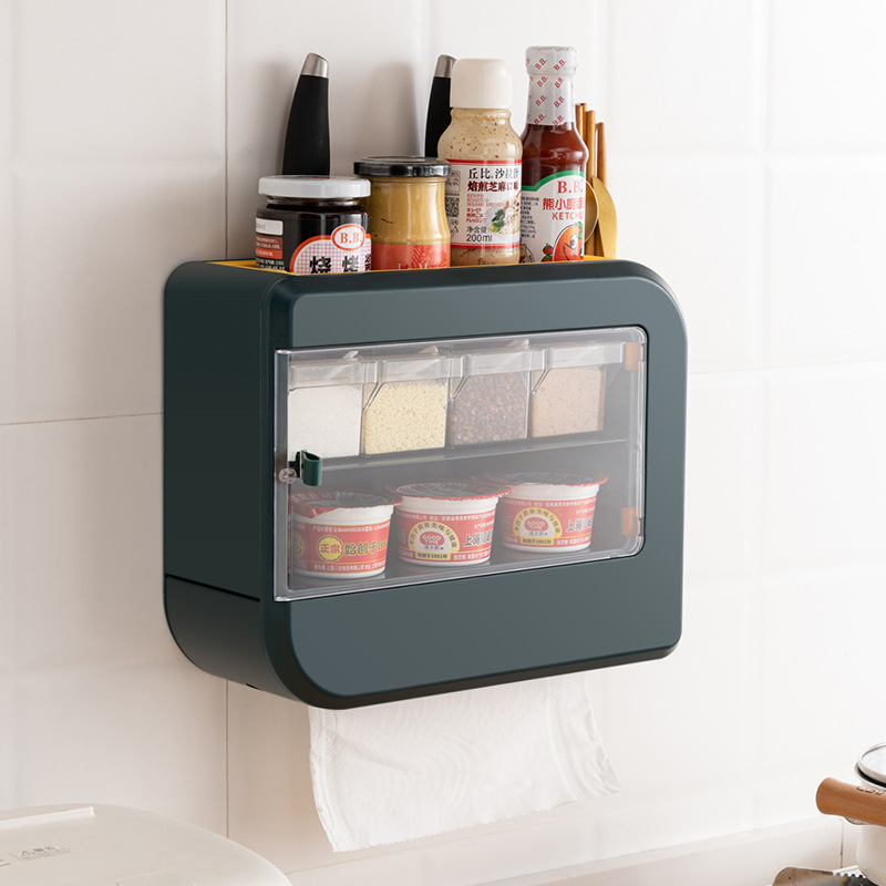 The multi-functional drawer-type seasoning box for the kitchen, the wall-mounted kitchen storage rack without drilling holes, and the double-knife chopstick storage rack