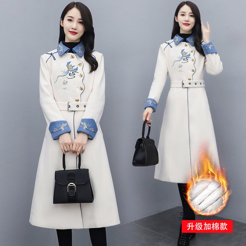 Women's woolen coat 2021 Autumn New style Fashionable long heavy embroidery fitted woolen coat ZM20907 Application Scenario