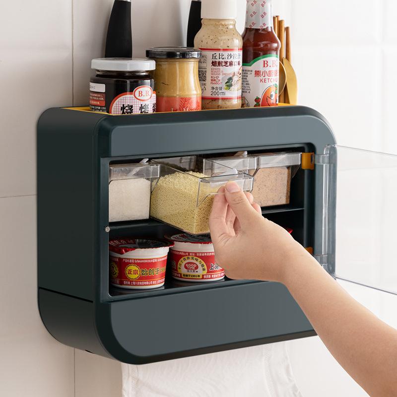 The multi-functional drawer-type seasoning box for the kitchen, the wall-mounted kitchen storage rack without drilling holes, and the double-knife chopstick storage rack Application Scenario