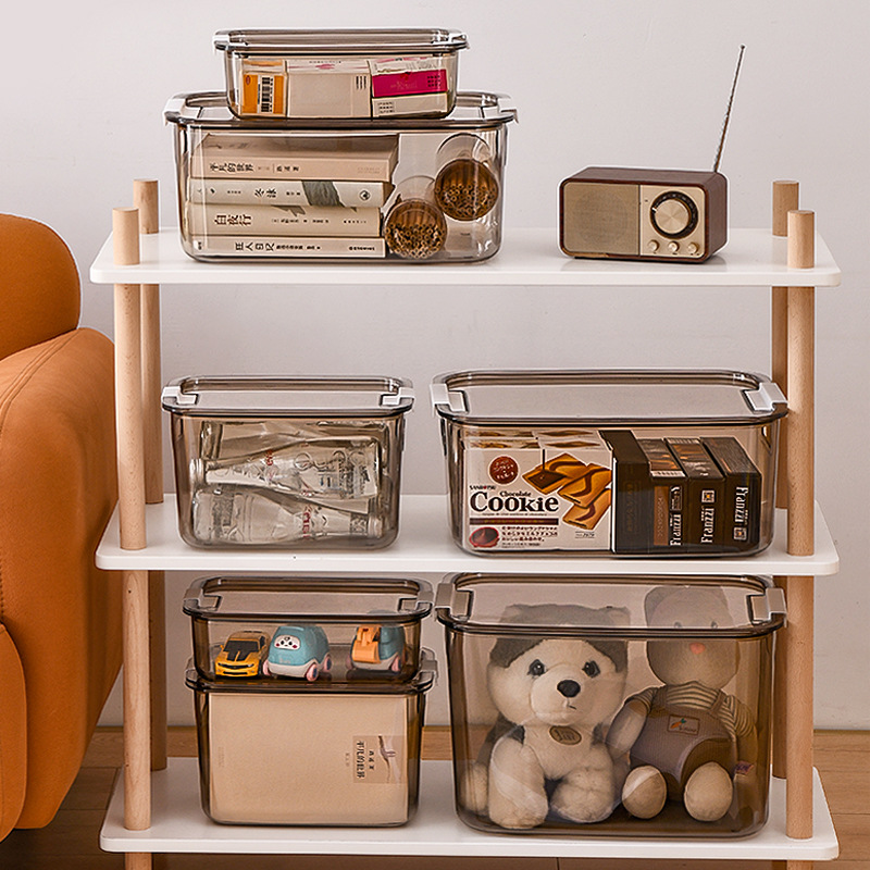 桌面杂物面膜收纳盒 客厅零食玩具收纳筐 厨房透明储物带盖收纳箱