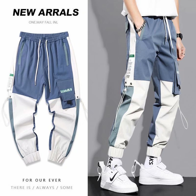 Spring and summer men's workwear casual pants, ins trendy brand, large-sized loose, multi-pocket, tight-fitting 9-inch pants for teenagers details Picture