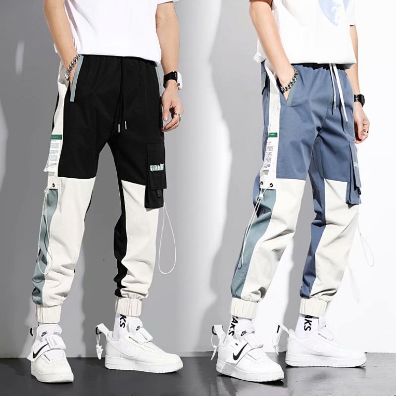 Spring and summer men's workwear casual pants, ins trendy brand, large-sized loose, multi-pocket, tight-fitting 9-inch pants for teenagers