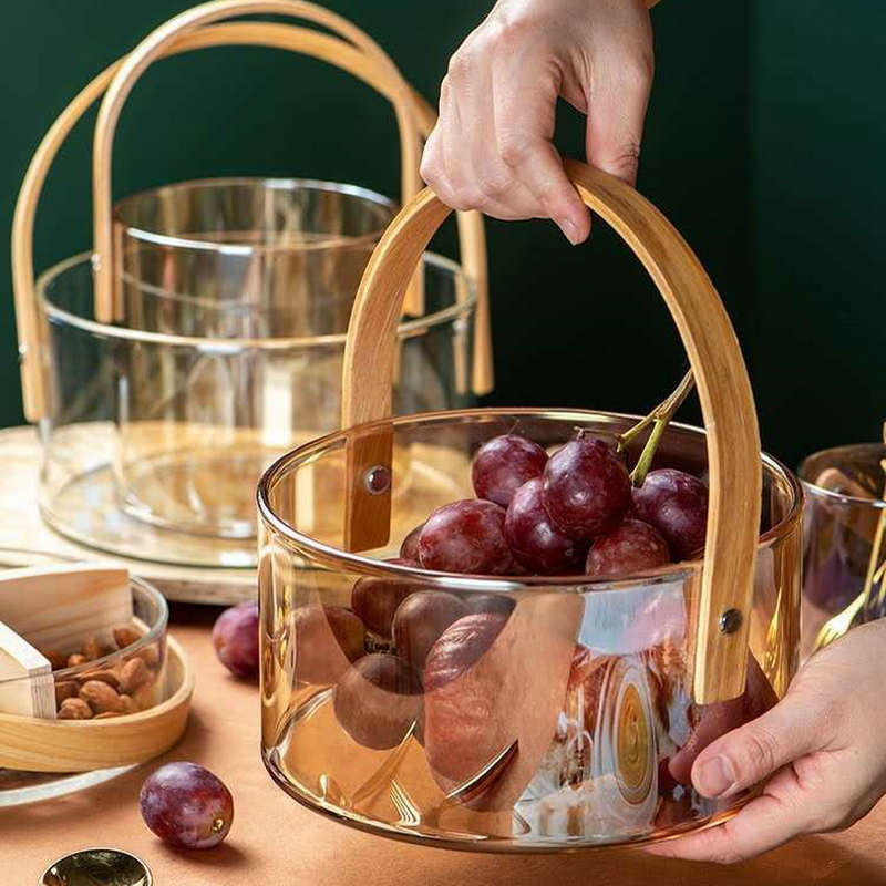 Nordic High Borosilicate Glass Hand Basket Fruit Tea Basket Salad Bowl Snack Tray Beer Bucket Net Celebrity Shot Fruit Basket details Picture