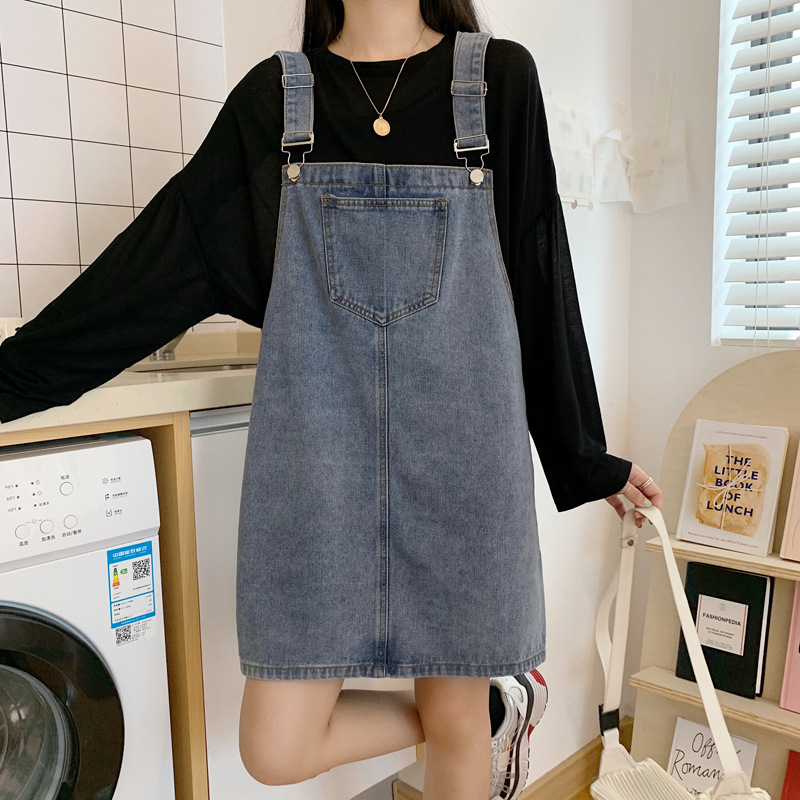 Spring Korean-style denim strappy dress for women, a new fashion, loose, student-friendly, versatile and simple women's dress trend on Instagram