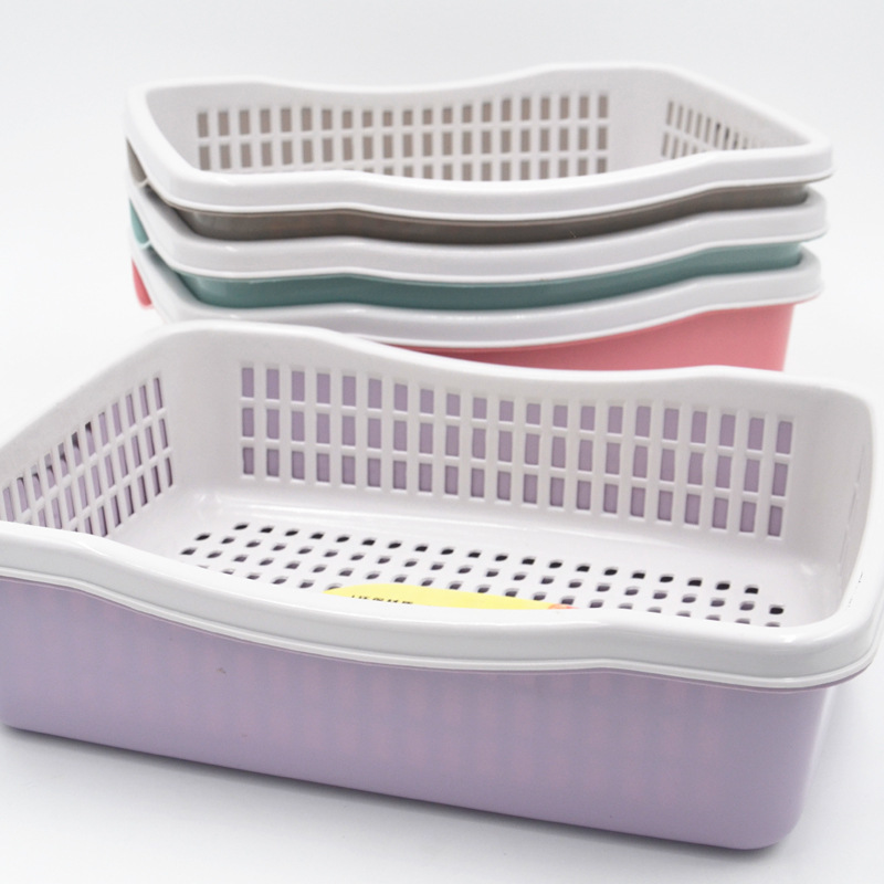 Kitchen draining basket, double-layer plastic fruit basket, two-piece set, thickened fruit and vegetable draining basket, fruit and vegetable basket manufacturer wholesale Specification image
