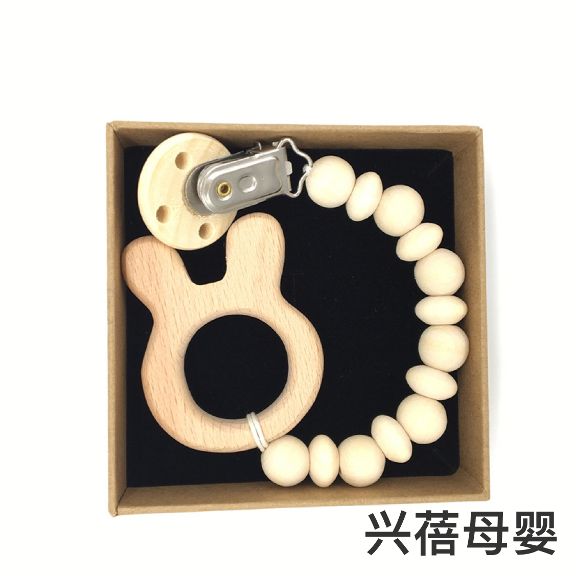 Cartoon beech wood animal pacifier chain, baby anti-drop chain, wooden teething anti-drop pacifier chain, soothing pacifier chain Item Picture