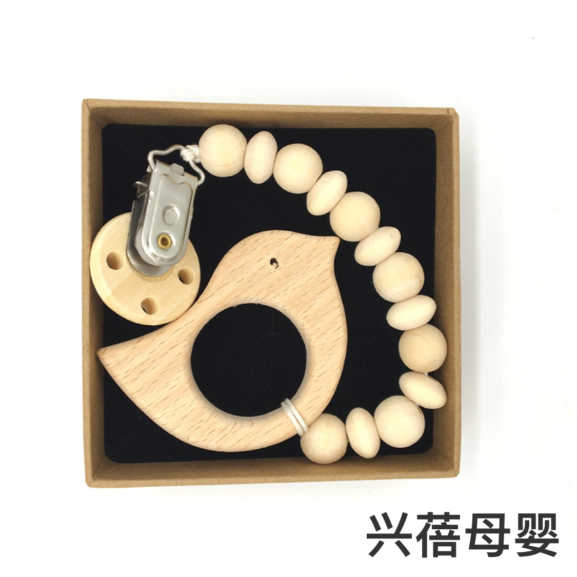 Cartoon beech wood animal pacifier chain, baby anti-drop chain, wooden teething anti-drop pacifier chain, soothing pacifier chain details Picture