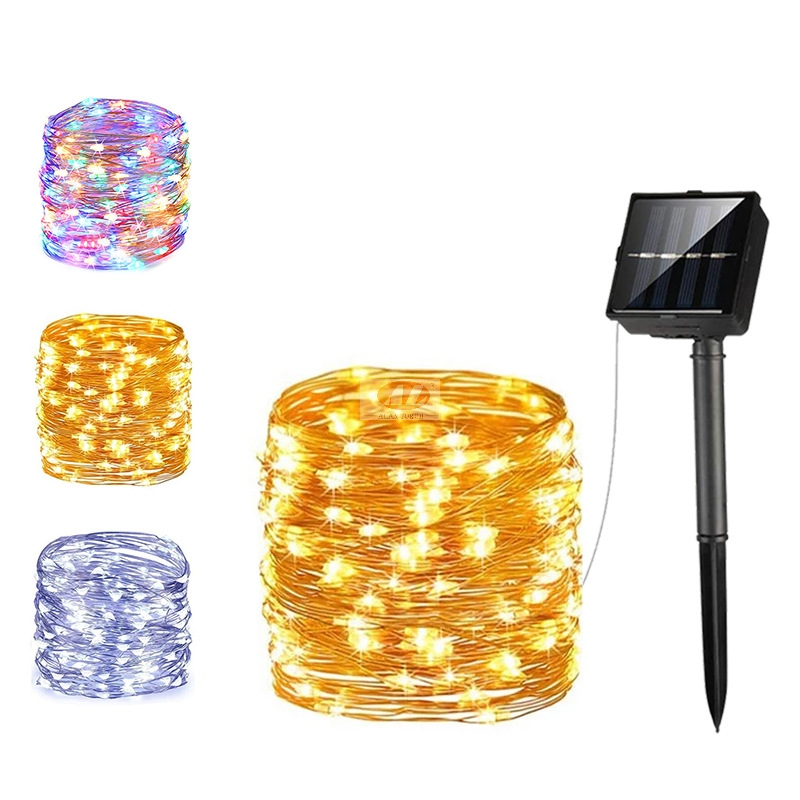 Factory in-stock solar copper wire lights, outdoor waterproof, courtyard decorative led light strings, Christmas and festival copper wire colored lights