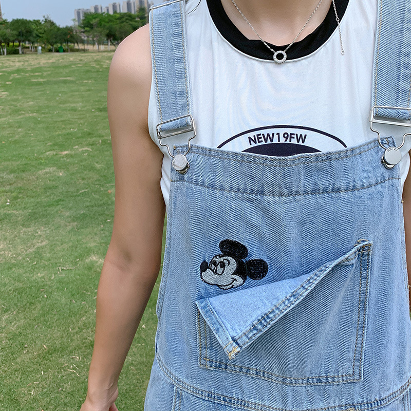 Autumn denim overalls for women, Korean style, loose and versatile, slimming, large-sized, chubby girls, straight-leg halter wide-leg 9-inch pants details Picture