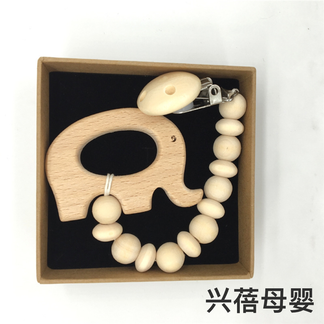 Cartoon beech wood animal pacifier chain, baby anti-drop chain, wooden teething anti-drop pacifier chain, soothing pacifier chain Specification image