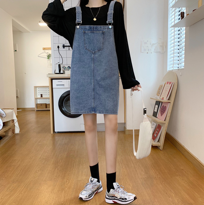 Spring Korean-style denim strappy dress for women, a new fashion, loose, student-friendly, versatile and simple women's dress trend on Instagram details Picture
