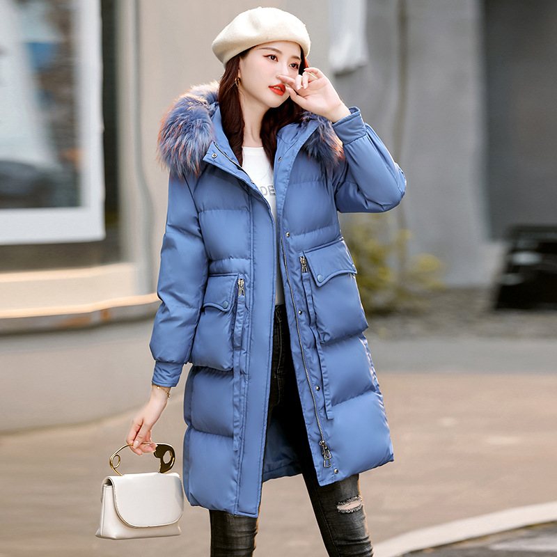 2021 Winter New Women's clothing Korean-style slim-fit and warm down cotton jacket, women's cotton jacket with large fur collar YH55