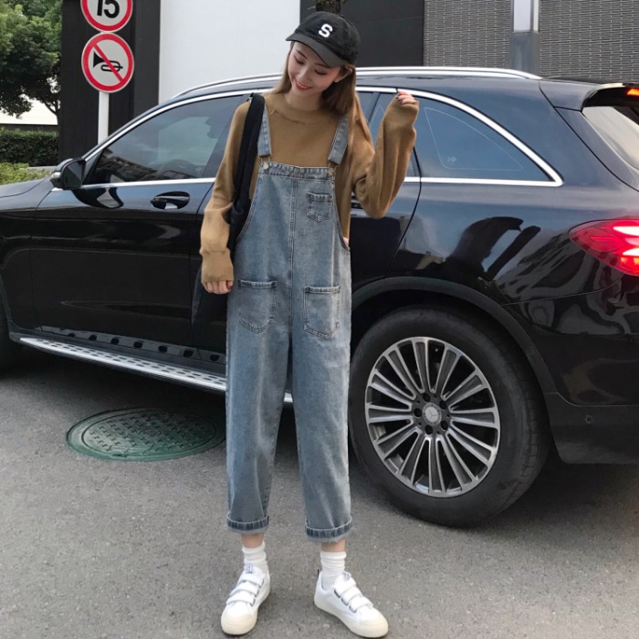 Summer new denim overalls for women, Korean style loose high-waisted, trendy and versatile, slimming straight-leg ins pants Specification image