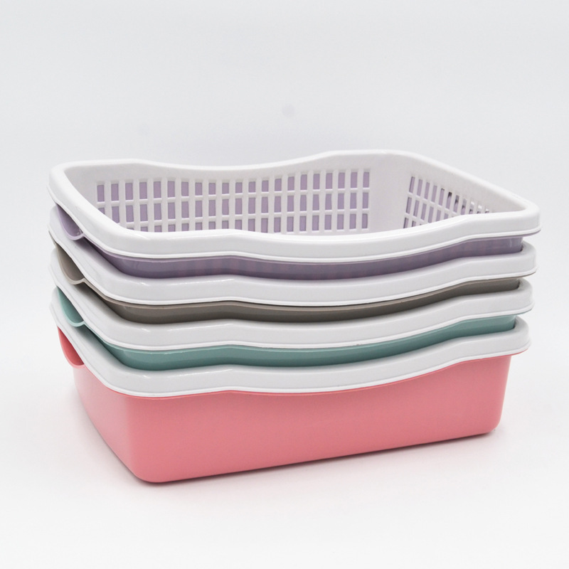 Kitchen draining basket, double-layer plastic fruit basket, two-piece set, thickened fruit and vegetable draining basket, fruit and vegetable basket manufacturer wholesale details Picture