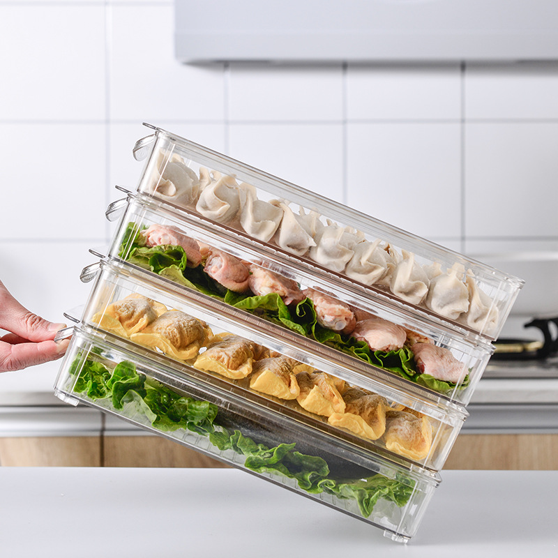 Kitchen storage box, household refrigerator drawer-type fresh-keeping box, transparent and stackable with dust-proof cover, dumpling storage box Specification image