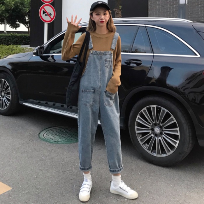 Summer new denim overalls for women, Korean style loose high-waisted, trendy and versatile, slimming straight-leg ins pants