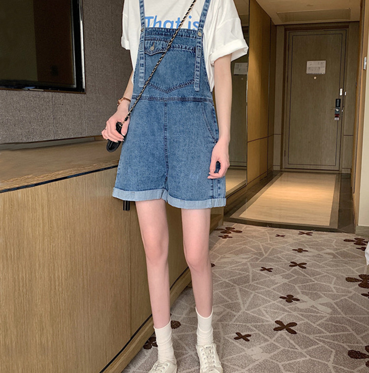 夏季新款牛仔背带裤女韩版宽松短裤减龄连体裤显瘦直筒高腰裤子潮