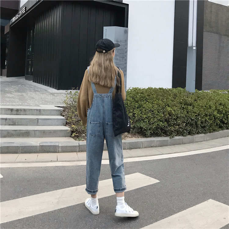 Summer new denim overalls for women, Korean style loose high-waisted, trendy and versatile, slimming straight-leg ins pants details Picture