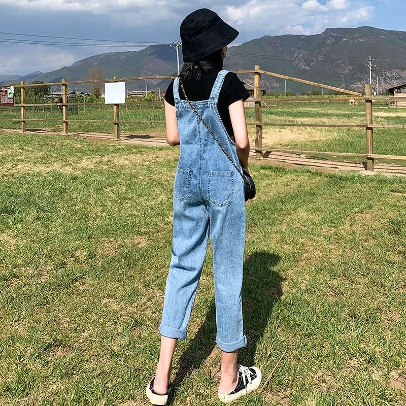 Denim overalls for women's autumn new Korean style, fashionable, loose and versatile, Daisy wide-leg, large-sized, chubby girls nine-inch pants Item Picture