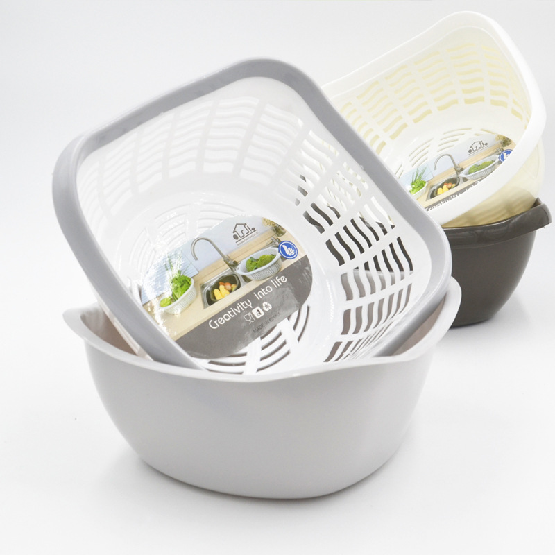 Household vegetable washing baskets, double-layer plastic draining baskets, multi-functional fruit and vegetable baskets, hotel vegetable washing basins, wholesale for foreign trade