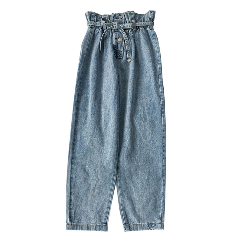 Summer fat girl high-waisted 9-inch jeans, loose and plate-sized mm, loose straight-leg wide-leg 9-inch Halon pants Item Picture