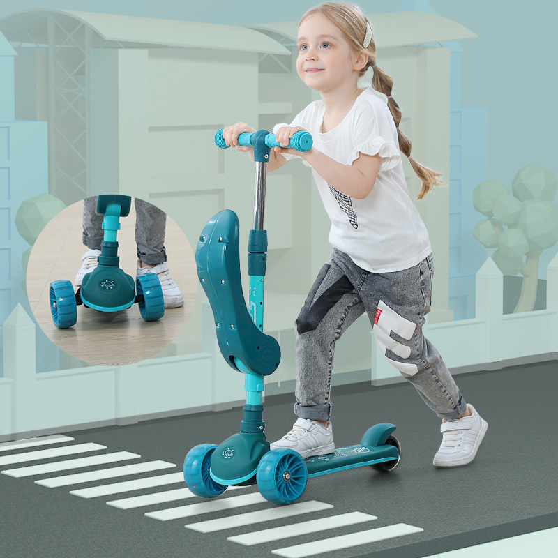 Children's scooters for 2-12 years old, suitable for sliding, sitting, folding, music and lighting, three-wheeled scooters for children Specification drawing