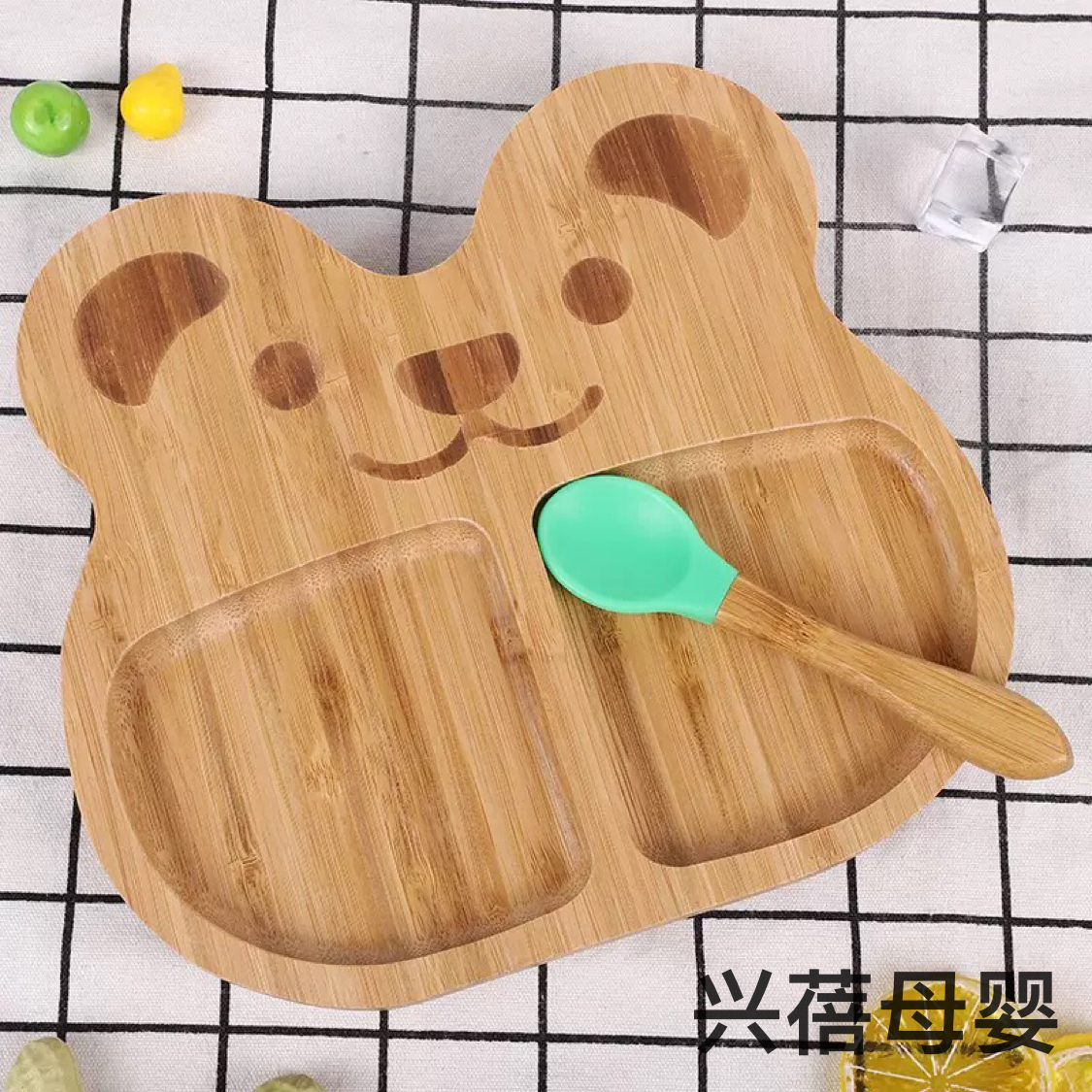 Baby bamboo silicone cutlery bamboo silicone spoon dinner plate bamboo baby strong suction cup bowl