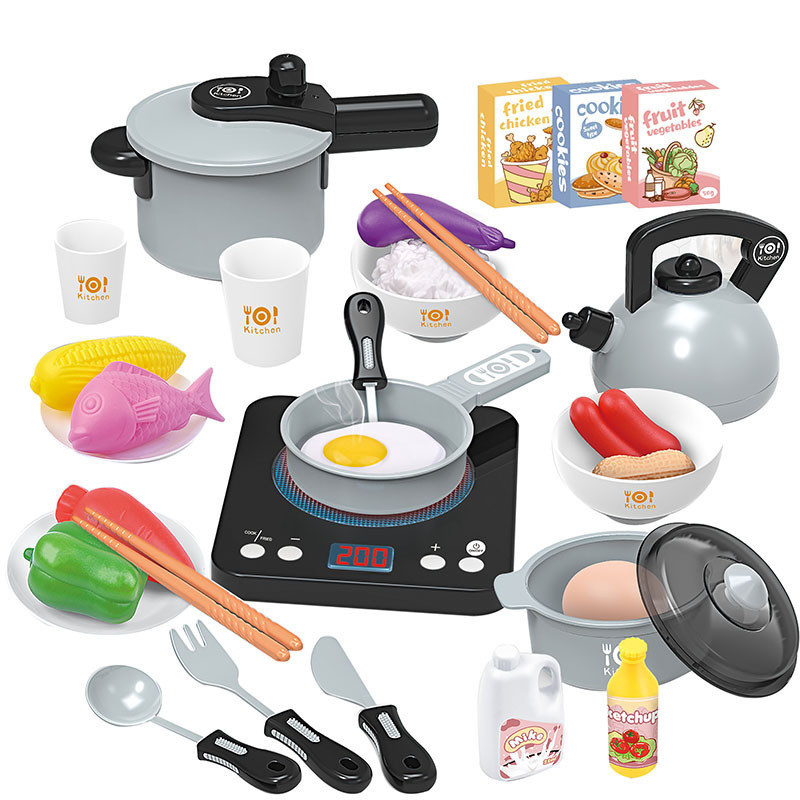 Foreign trade intelligence simulation induction cooker home appliance series, children's house play electric kitchen toy set, lighting and music details Picture
