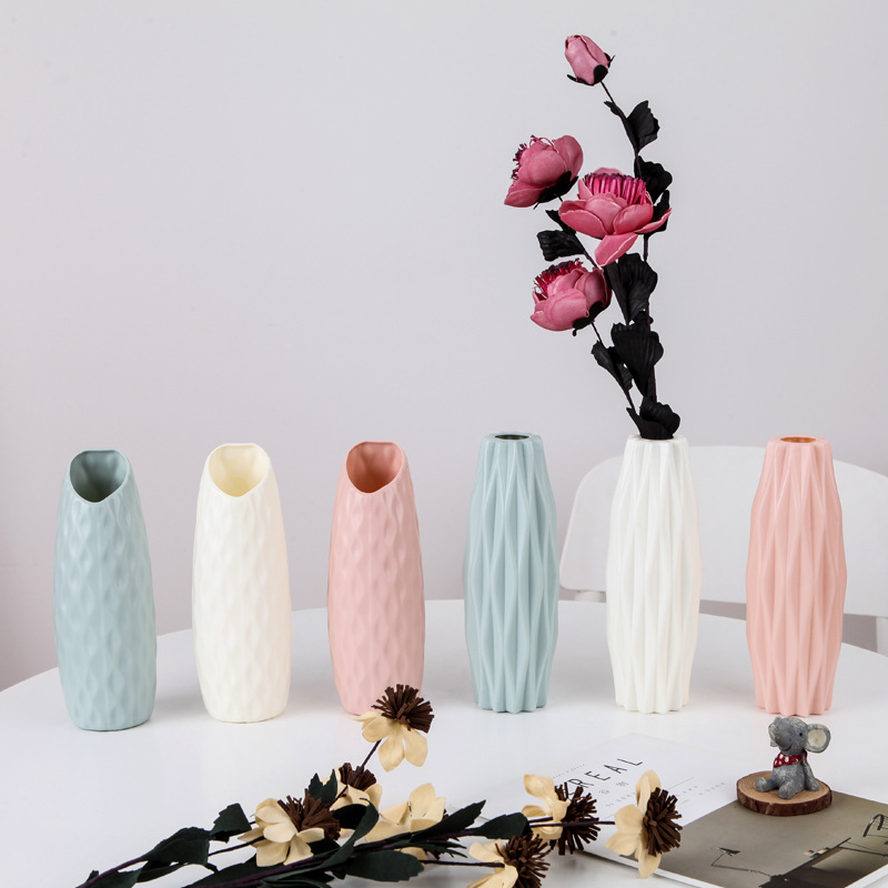创意新品耐摔PE花瓶 斜口塑料花瓶 简约北欧色塑料花瓶详情图1