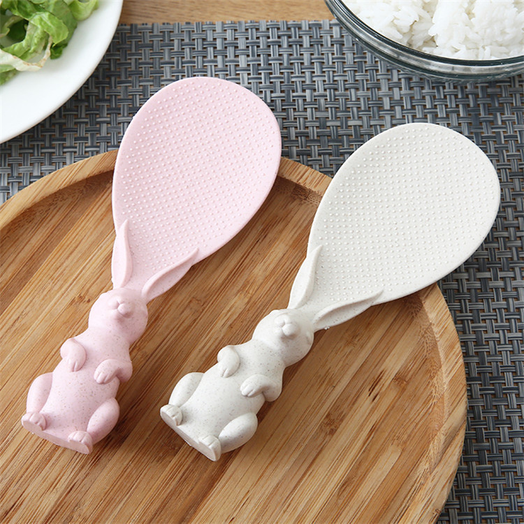 Wheat straw rabbit cartoon rice spoon, standing little rabbit rice spatula, electric rice cooker rice serving spoon, creative non-stick rice details Picture
