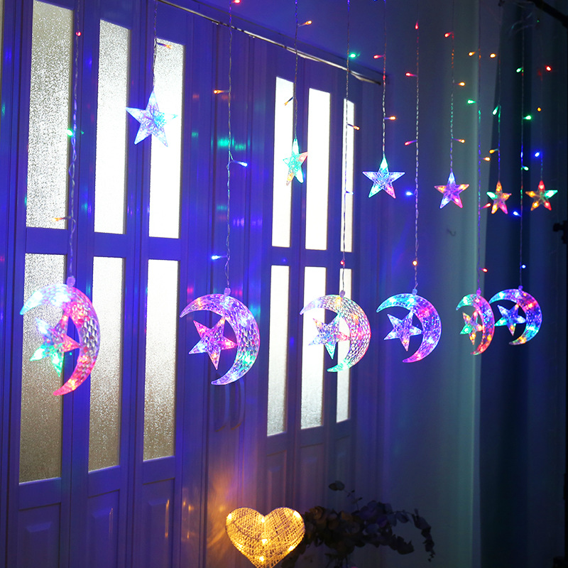 Stars and moon curtain lights LED lights Christmas lights Bedroom decorations Holiday lights wedding neon lights